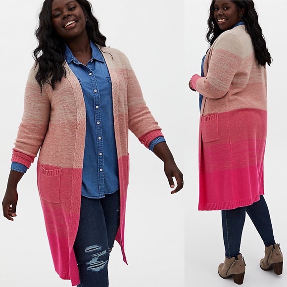 torrid Sweaters - Torrid Pink Ombre Stripe Slouchy Duster Sweater